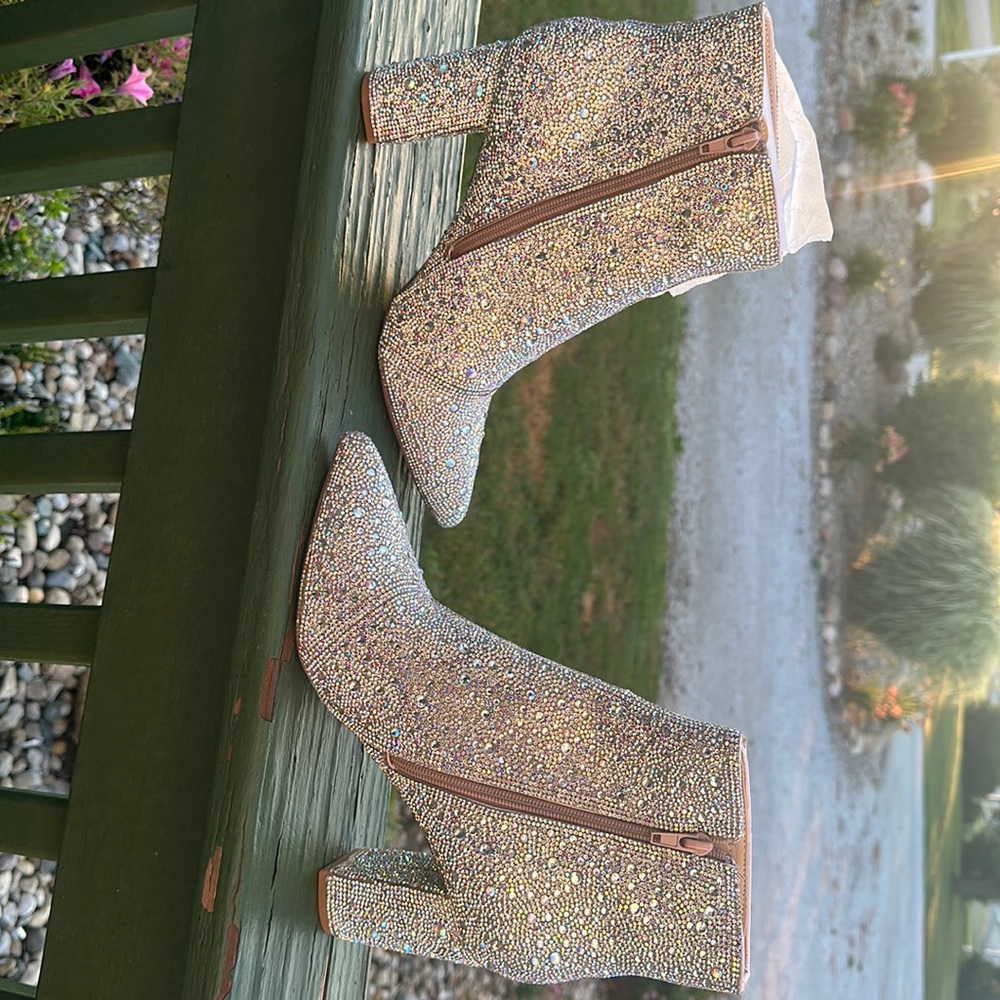 Betsy Johnson rhinestone boots.  Size 9.5.  Silver. Brand new. Beautiful boots